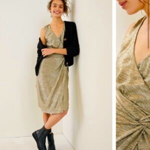 ANTHROPOLOGIE NWT Kari Metallic MIDI Dress Size XS.
